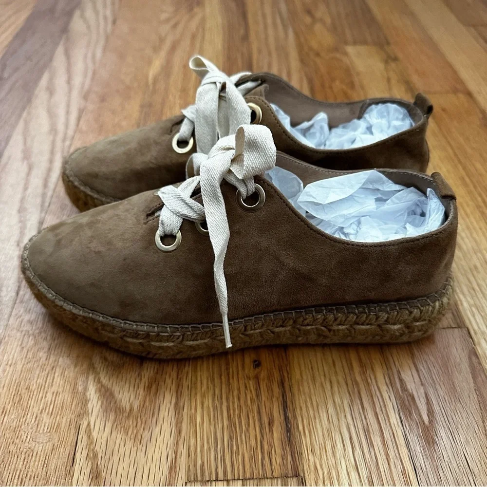 Eric Michael Espadrilles Platform Tan Suede Lace Up Spain Women’s Size 38 US 7.5